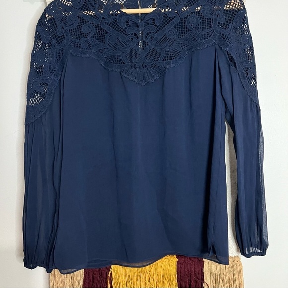 Kobi Halperin Serena Long-Sleeve Lace-Yoke Silk Blouse, Blue, size xsmall - Picture 7 of 7